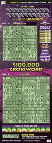 $100,000 CROSSWORD scratch-off ticket