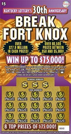 $5 Break Fort Knox scratch-off ticket