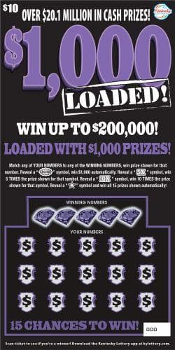$1000 Loaded! scratch-off ticket