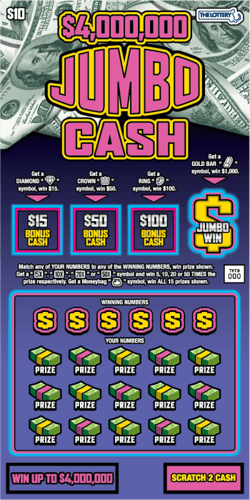 $4,000,000 JUMBO CASH scratch-off ticket