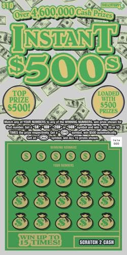 Instant $500s scratch-off ticket