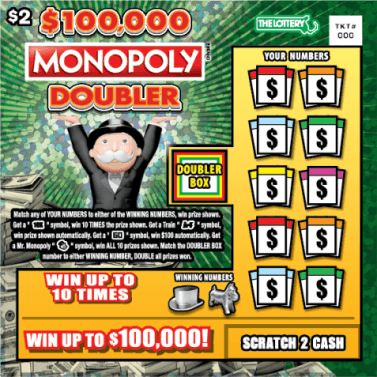 $100,000 MONOPOLY Doubler scratch-off ticket