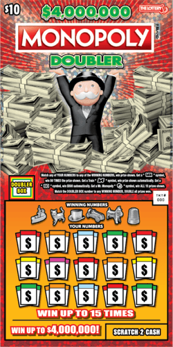 $4,000,000 Monopoly Doubler scratch-off ticket