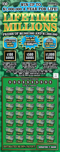 Lifetime Millions scratch-off ticket