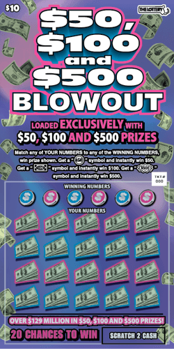 $50, $100 and $500 BLOWOUT scratch-off ticket