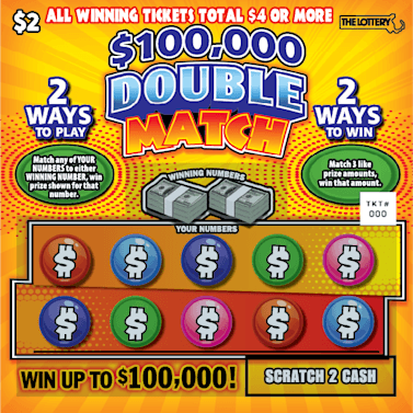 $100,000 DOUBLE MATCH scratch-off ticket