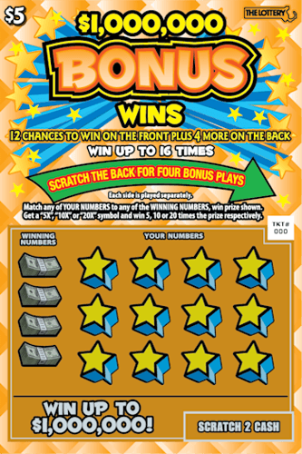 $1,000,000 BONUS WINS scratch-off ticket
