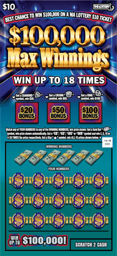 $100,000 MAX WINNINGS scratch-off ticket