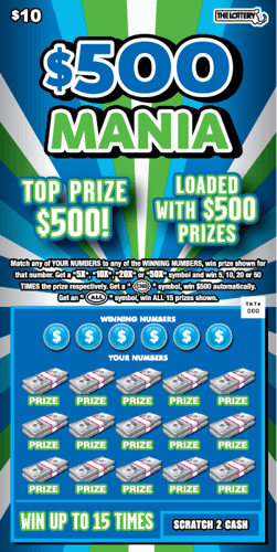 $500 MANIA scratch-off ticket