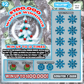 $100,000 WINTER WINNINGS scratch-off ticket