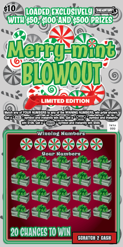 MERRY-MINT BLOWOUT scratch-off ticket