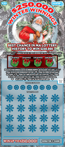 $250,000 WINTER WINNINGS scratch-off ticket