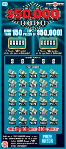 $50,000 Cash scratch-off ticket