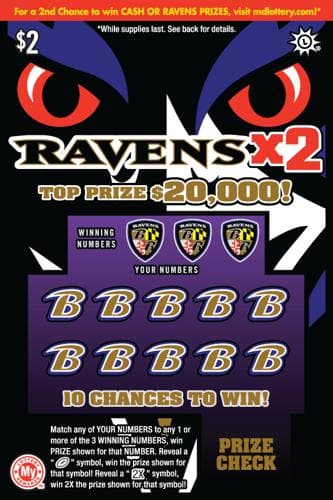 Ravens X2 scratch-off ticket