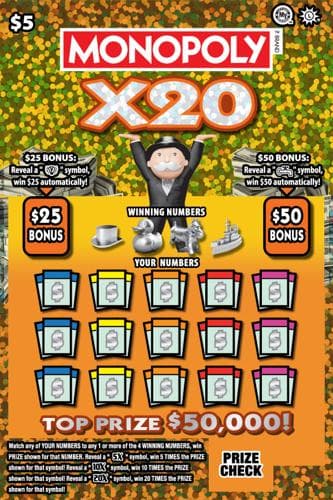 MONOPOLY™ X20 scratch-off ticket