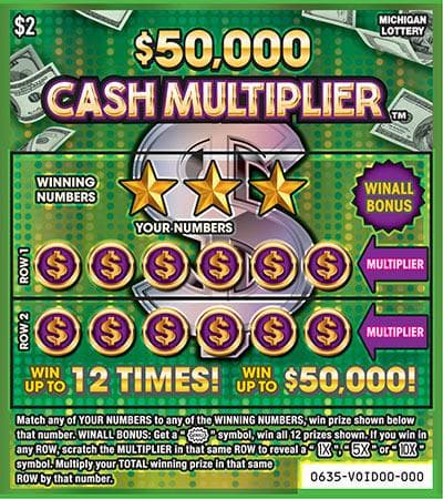 $50,000 Cash Multiplier scratch-off ticket