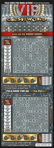VIP Cashword scratch-off ticket