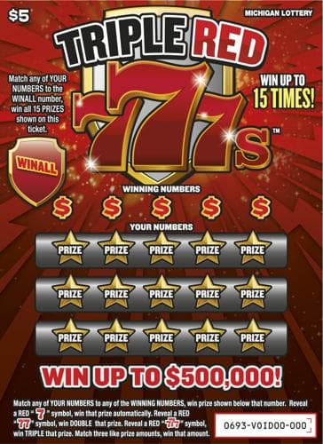 Triple Red 777s scratch-off ticket
