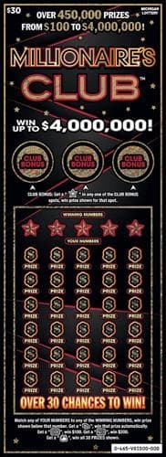 Millionaires Club scratch-off ticket
