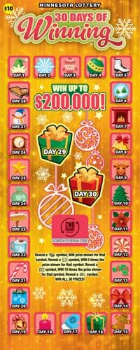30 Days of Winning scratch-off ticket