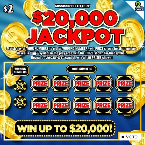 $20,000 Jackpot scratch-off ticket
