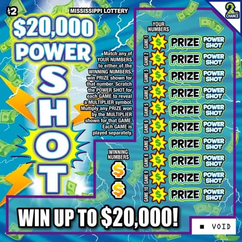 $20,000 Power Shot scratch-off ticket