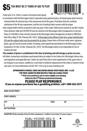 Wild Money scratch-off ticket