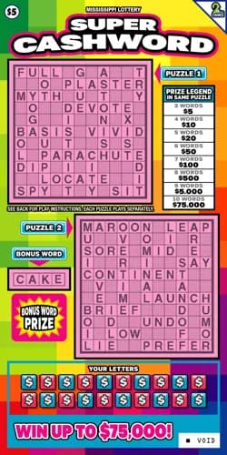 Super Cashword scratch-off ticket