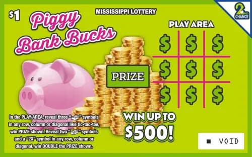 Piggy Bank Bucks scratch-off ticket