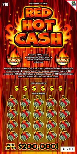 Red Hot Cash scratch-off ticket