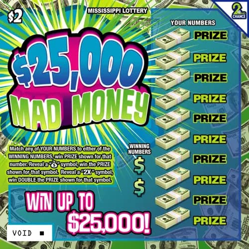 $25,000 Mad Money scratch-off ticket