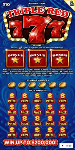 Triple Red 7s scratch-off ticket