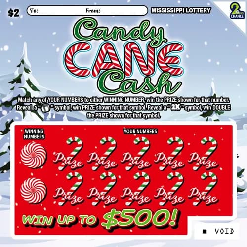 Candy Cane Cash scratch-off ticket