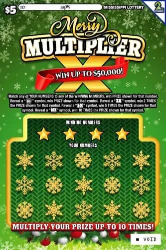 Merry Multiplier scratch-off ticket