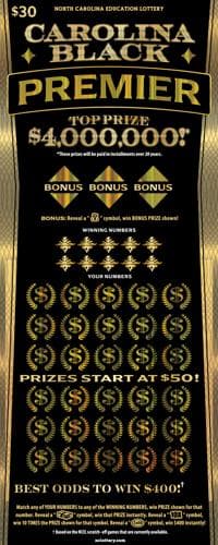 Carolina Black Premier scratch-off ticket