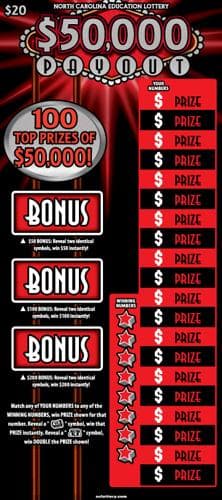$50,000 Payout scratch-off ticket