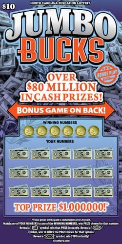 JUMBO BUCKS scratch-off ticket