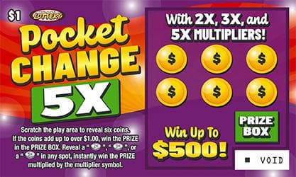 Pocket Change 5X scratch-off ticket