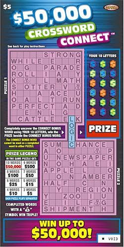 $50,000 Crossword Connect scratch-off ticket