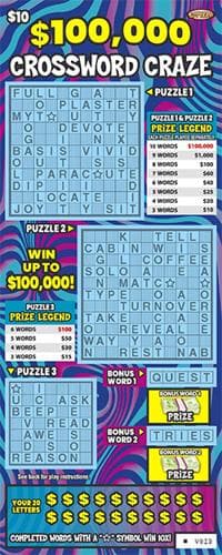 $100,000 Crossword Craze scratch-off ticket
