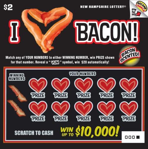 I Heart Bacon scratch-off ticket