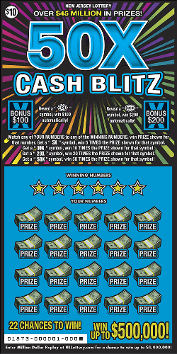 50X Cash Blitz scratch-off ticket