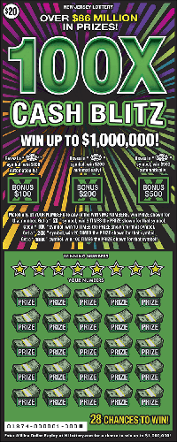 100X Cash Blitz scratch-off ticket