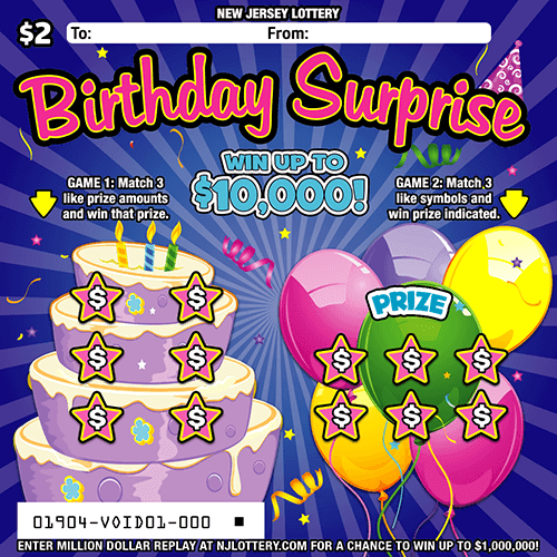 Birthday Surprise scratch-off ticket
