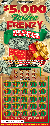 $5,000 Festive Frenzy scratch-off ticket