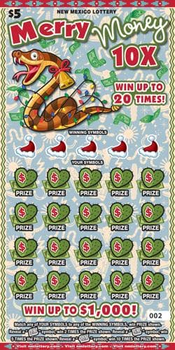 Merry Money 10X scratch-off ticket