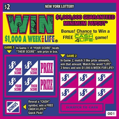 WIN FOR LIFE scratch-off ticket