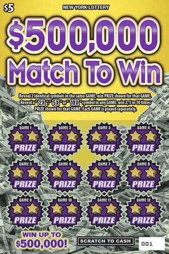 $500,000 MATCH TO WIN scratch-off ticket