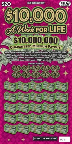 $10,000 A WEEK FOR LIFE scratch-off ticket