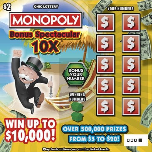 Monopoly Bonus Spectacular 10X scratch-off ticket